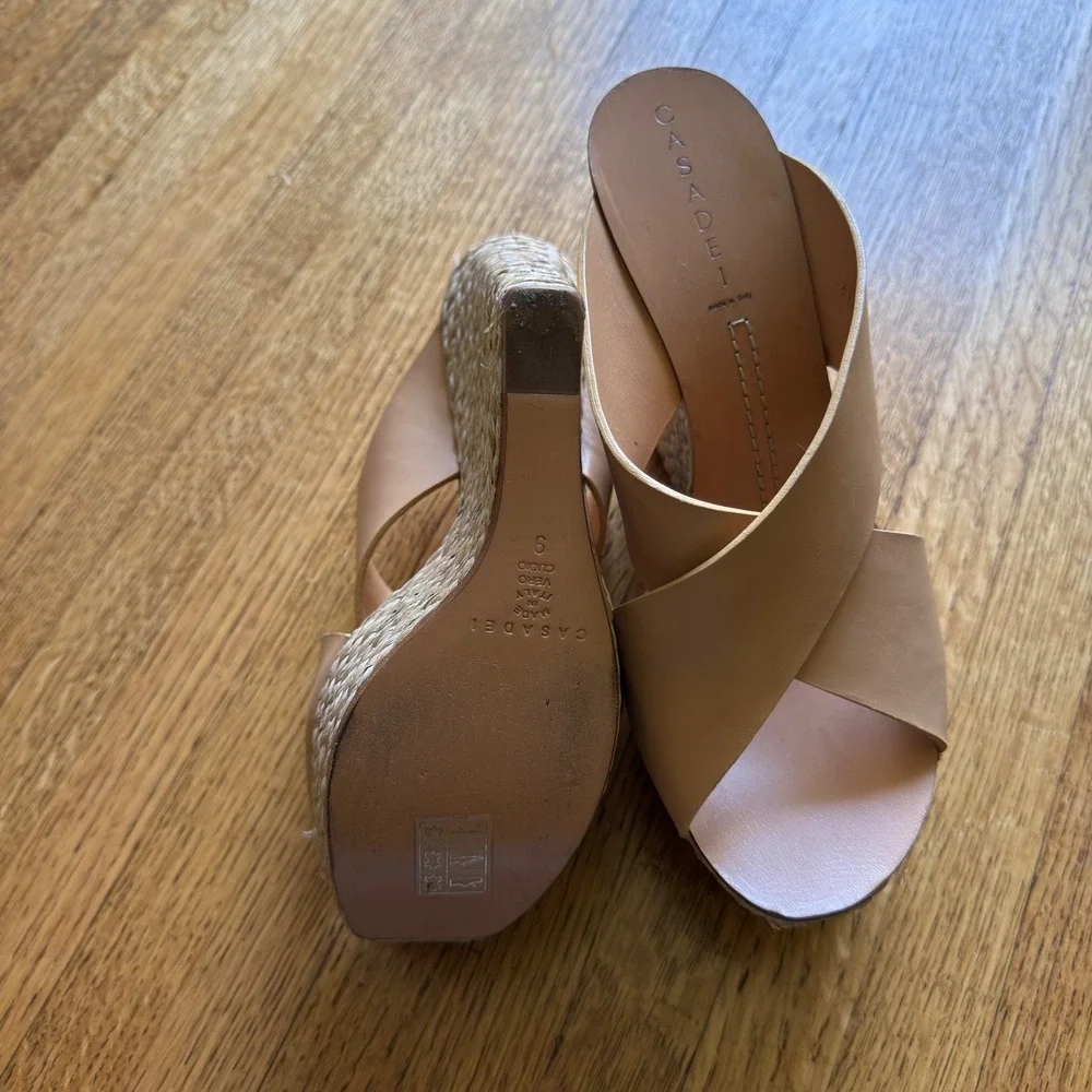Casadei Tan Leather Crisscross Espadrille Platform Wedge Sandals Made in Italy 9